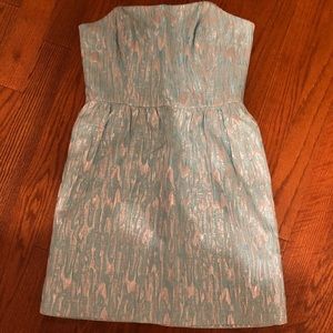 Metallic silver and blue mini dress